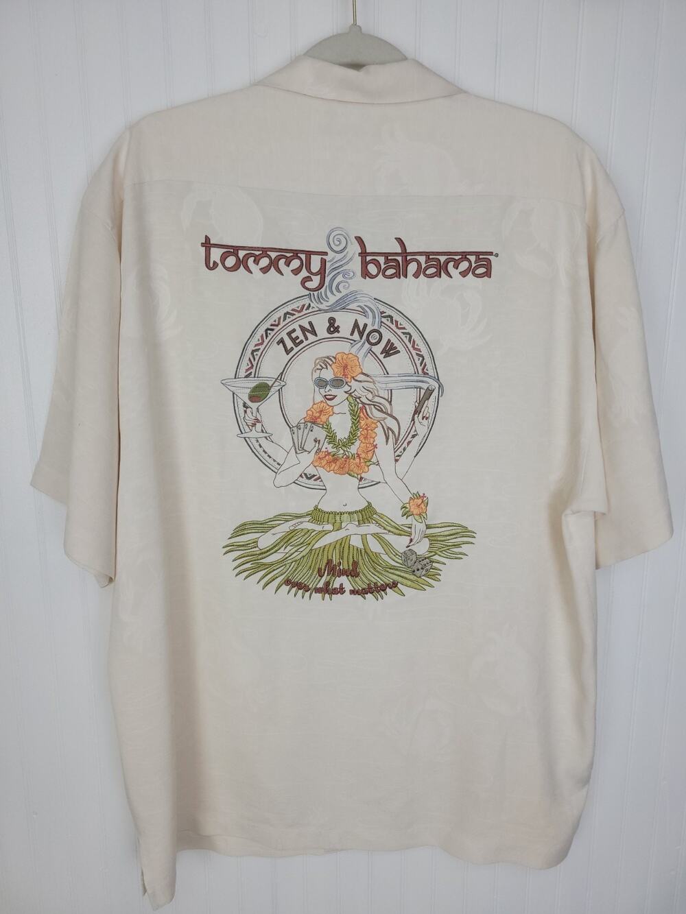 Tommy Bahama "Zen & Now" Embroidered 100% Silk Camp Shirt Size Large